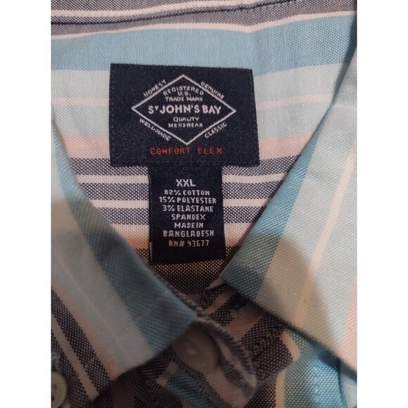 New St Johns Bay Mens Comfort Flex Button Down Shirt Blue Striped 2XL NWT - Picture 9 of 11